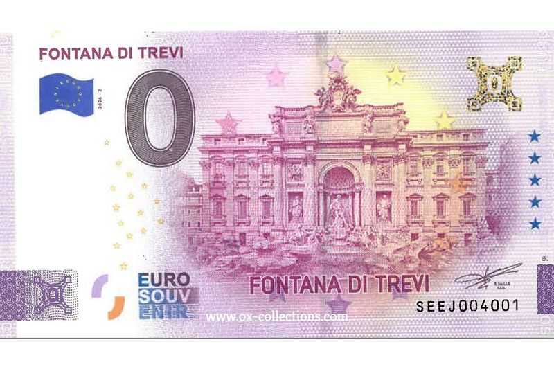 Zero Euro Note Fontana di Trevi 2026-2 Gold souvenir