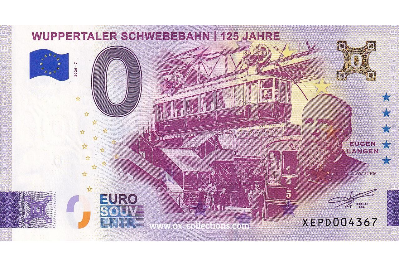 Billet 0 euro Wuppertaler Schwebebahn 2026-7 Gold souvenir