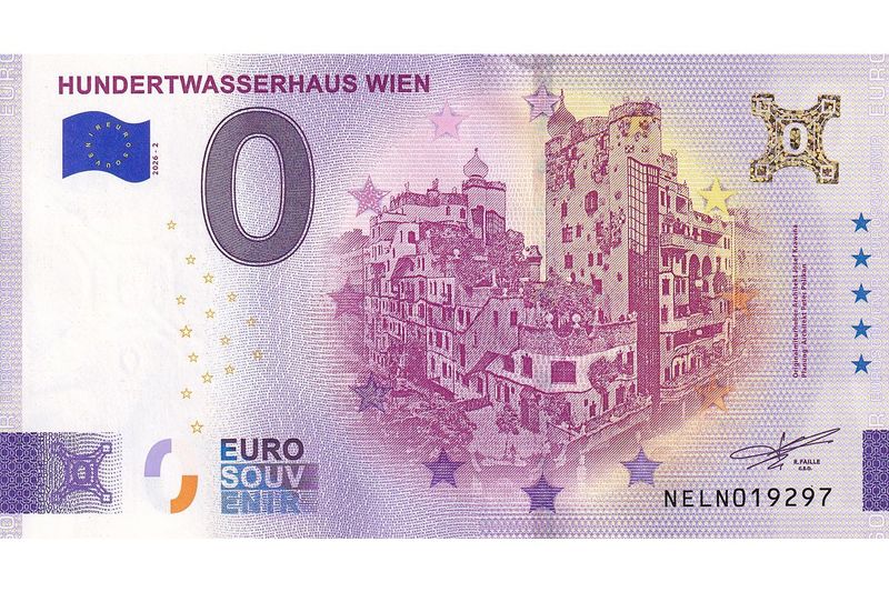 0 Euro-Schein Hundertwasserhaus Wien 2026-2 Gold Souvenir