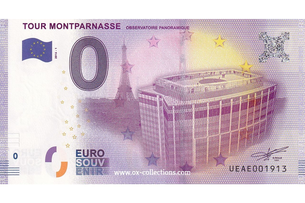 0 Euro-Schein Tour Montparnasse 2016-1 Souvenir