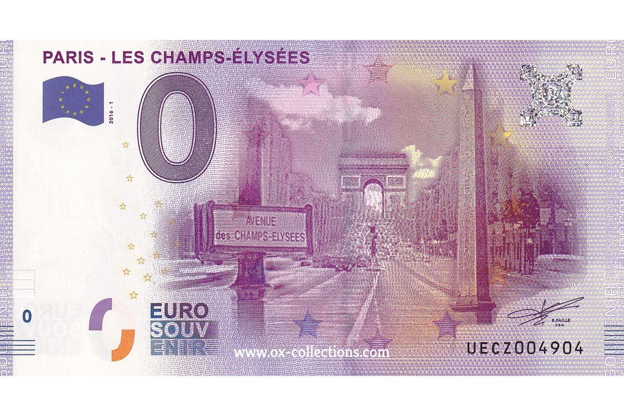 0 Euro-Schein Paris Les Champs-Élysées 2016-1 Souvenir