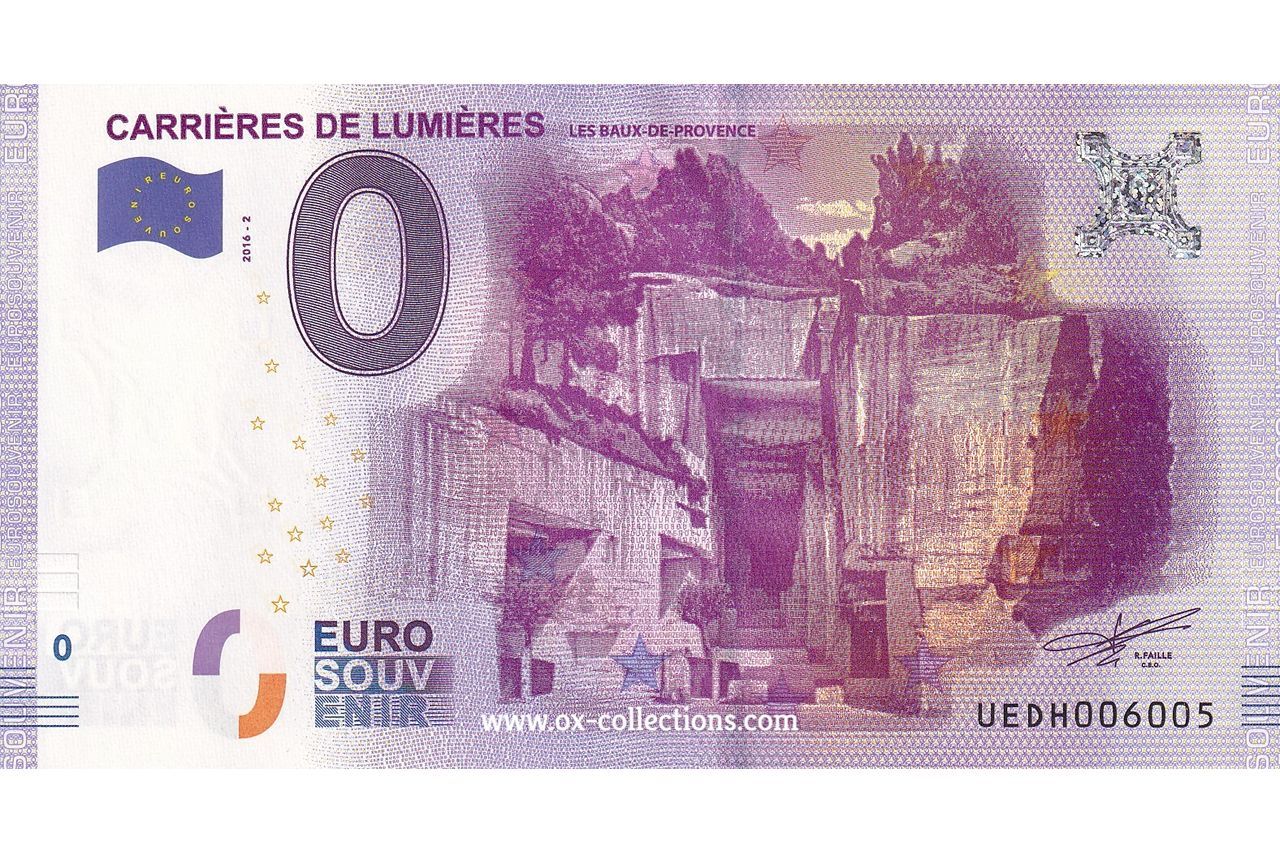 Zero Euro Note Carrières de Lumières 2016-2 souvenir