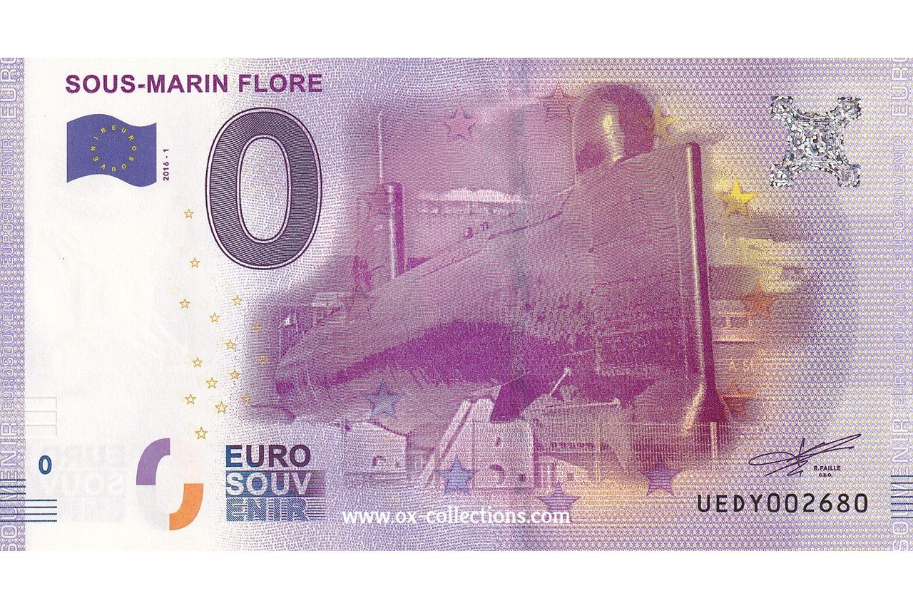Zero Euro Note Sous-Marin Flore 2016-1 souvenir