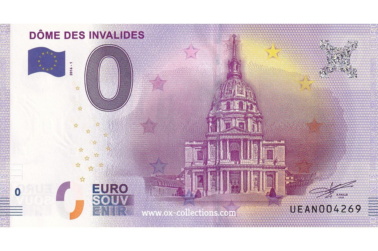 Zero Euro Note Dôme des Invalides 2016-1 souvenir