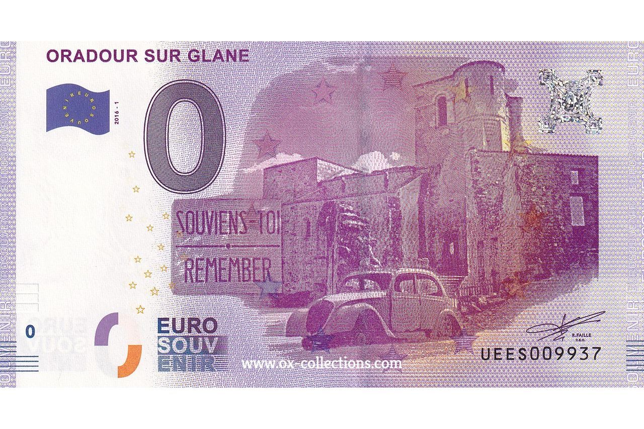 0 Euro-Schein Oradour sur Glane 2016-1 Souvenir