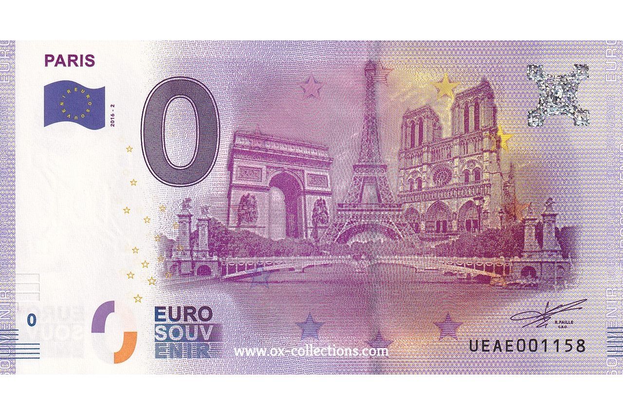 0 Euro-Schein Paris 2016-2 Souvenir