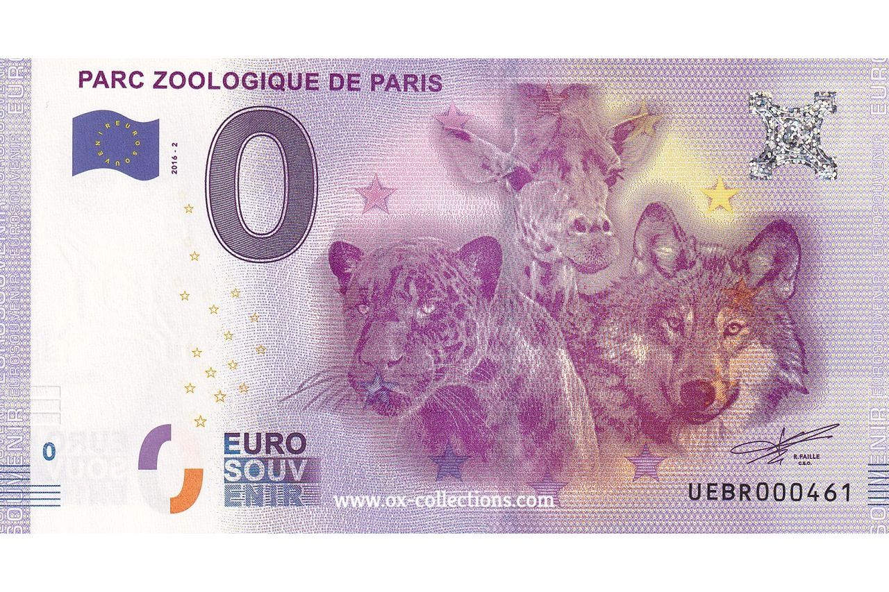 0 Euro-Schein Parc Zoologique de Paris 2016-2 Souvenir