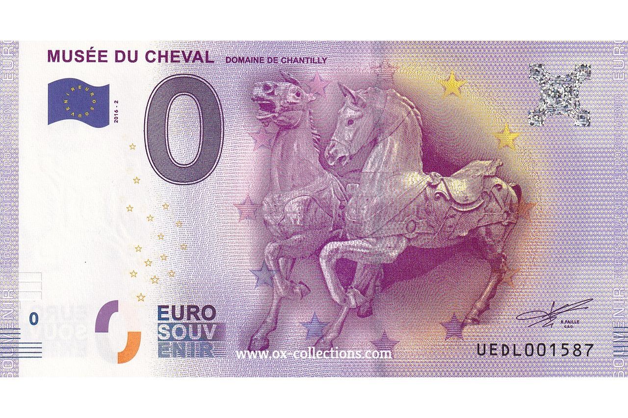 Zero Euro Note Musée du Cheval 2016-2 souvenir