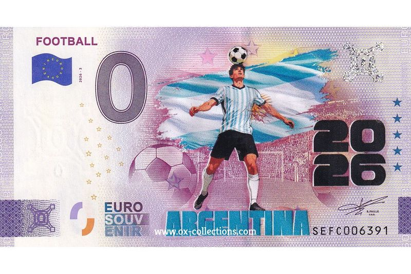 IT - Football 2026-3 Argentina COLOR Zero Euro Note Football Argentina COLOR 2026-3-AR souvenir