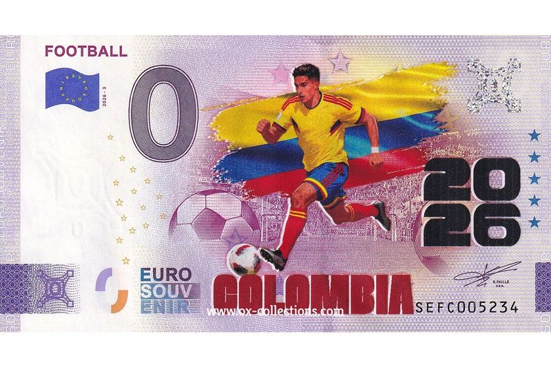 IT - Football 2026-3 Colombia COLOR Zero Euro Note Football Colombia COLOR 2026-3-CO souvenir