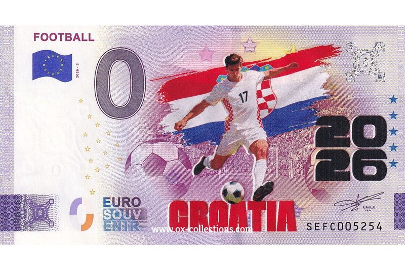 IT - Football 2026-3 Croatia COLOR Zero Euro Note Football Croatia COLOR 2026-3-HR souvenir