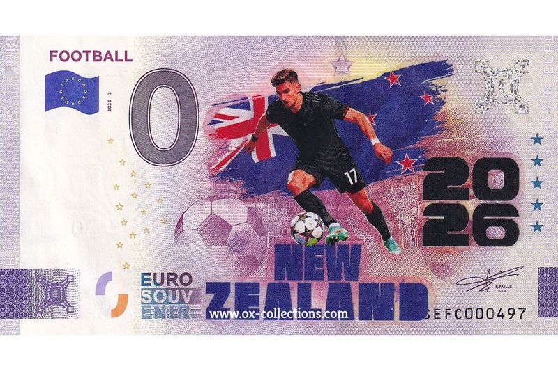 IT - Football 2026-3 New Zealand COLOR Zero Euro Note Football New Zealand COLOR 2026-3-NZ souvenir