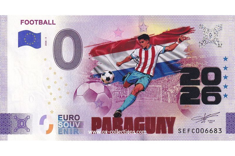 IT - Football 2026-3 Paraguay COLOR Zero Euro Note Football Paraguay COLOR 2026-3-PY souvenir