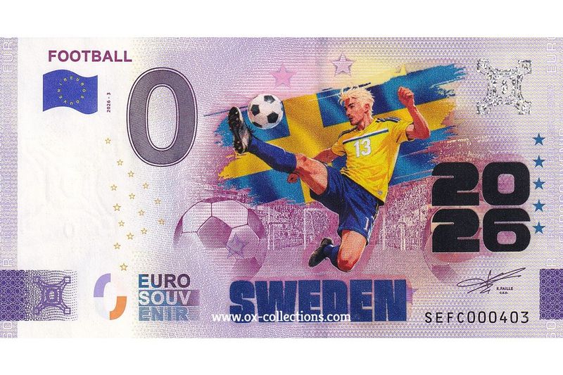 IT - Football 2026-3 Sweden COLOR Zero Euro Note Football Sweden COLOR 2026-3-SE souvenir