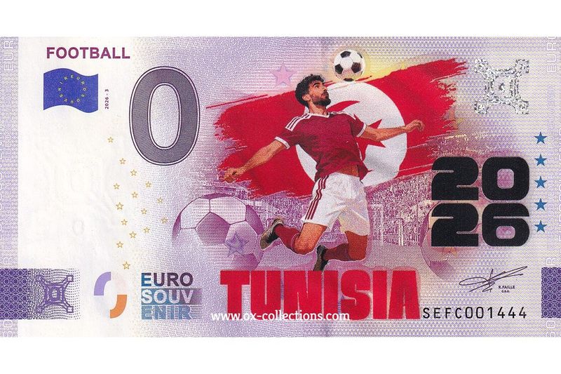 IT - Football 2026-3 Tunisia COLOR Zero Euro Note Football Tunisia COLOR 2026-3-TN souvenir