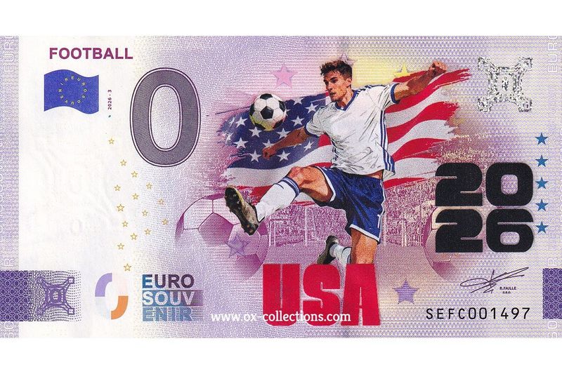 IT - Football 2026-3 USA COLOR Zero Euro Note Football USA COLOR 2026-3-US souvenir
