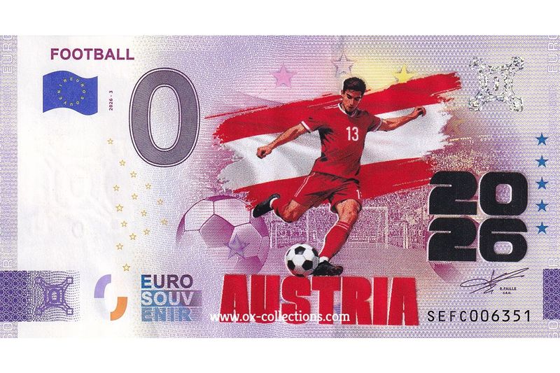 IT - Football 2026-3 Austria COLOR Zero Euro Note Football Austria COLOR 2026-3-AT souvenir