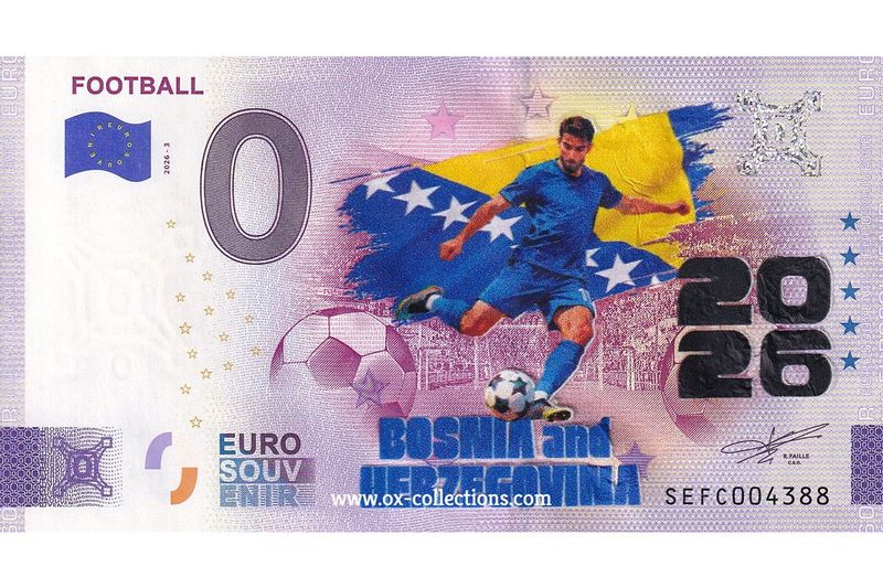 IT - Football 2026-3 Bosnia and Herzegovina COLOR Zero Euro Note Football Bosnia and Herzegovina COLOR 2026-3-BA souvenir
