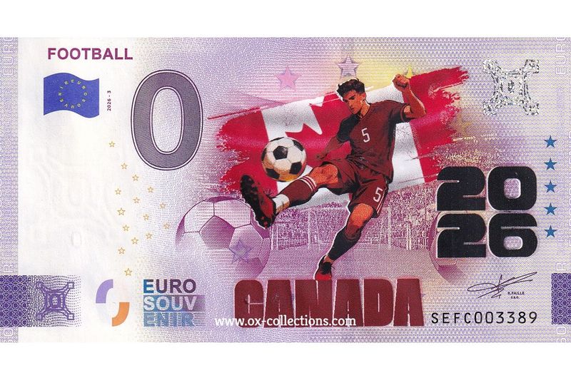 IT - Football 2026-3 Canada COLOR Zero Euro Note Football Canada COLOR 2026-3-CA souvenir
