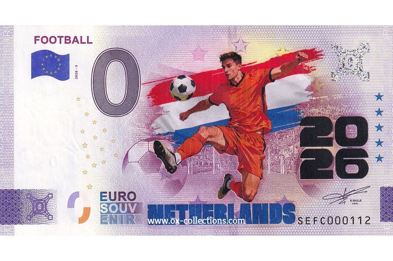 IT - Football 2026-3 Netherlands COLOR Zero Euro Note Football Netherlands COLOR 2026-3-NL souvenir