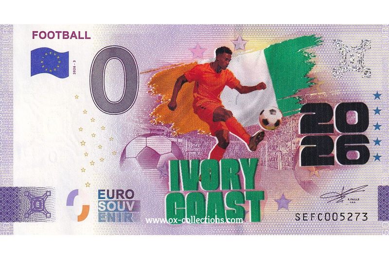 IT - Football 2026-3 Ivory Coast COLOR Zero Euro Note Football Ivory Coast COLOR 2026-3-CI souvenir