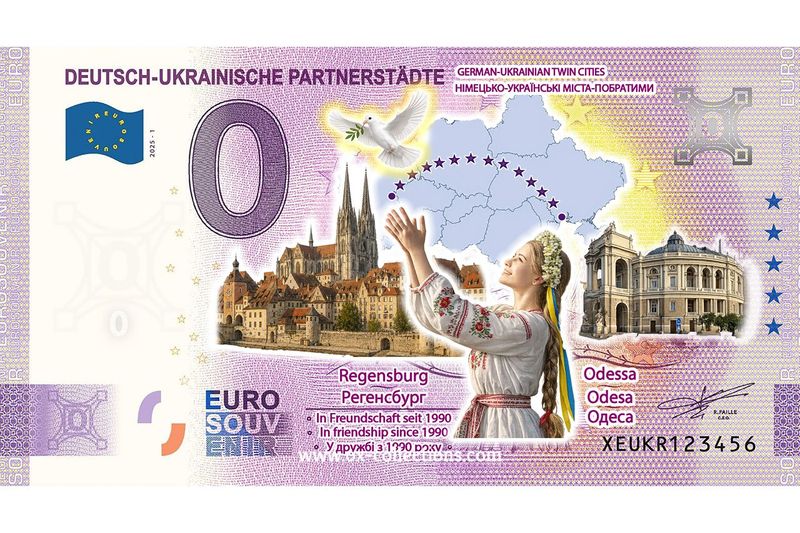 Zero Euro Note Regensburg-Odessa COLOR 2025-1 souvenir