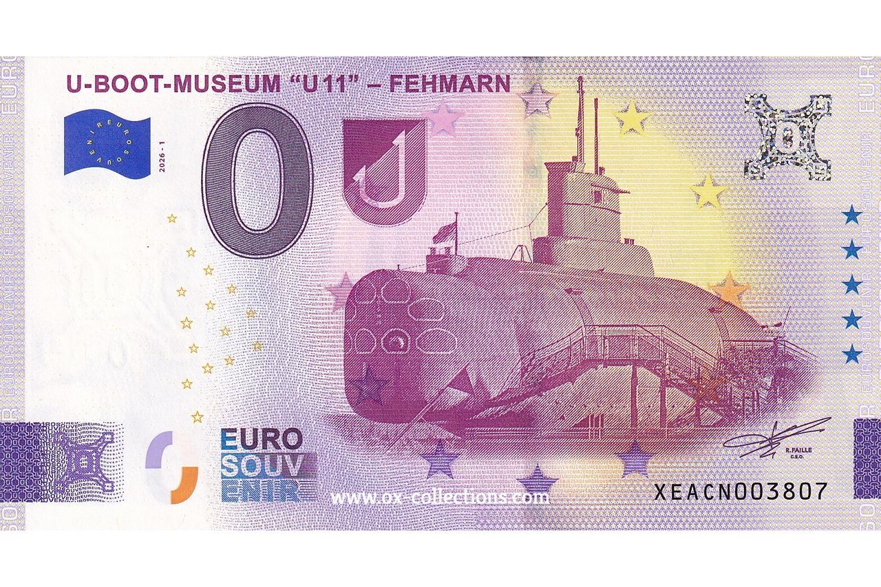 DE - U-Boot-Museum Fehmarn - 2026-01 0-Euro-Schein U-Boot-Museum Fehmarn 2026-1 Souvenir