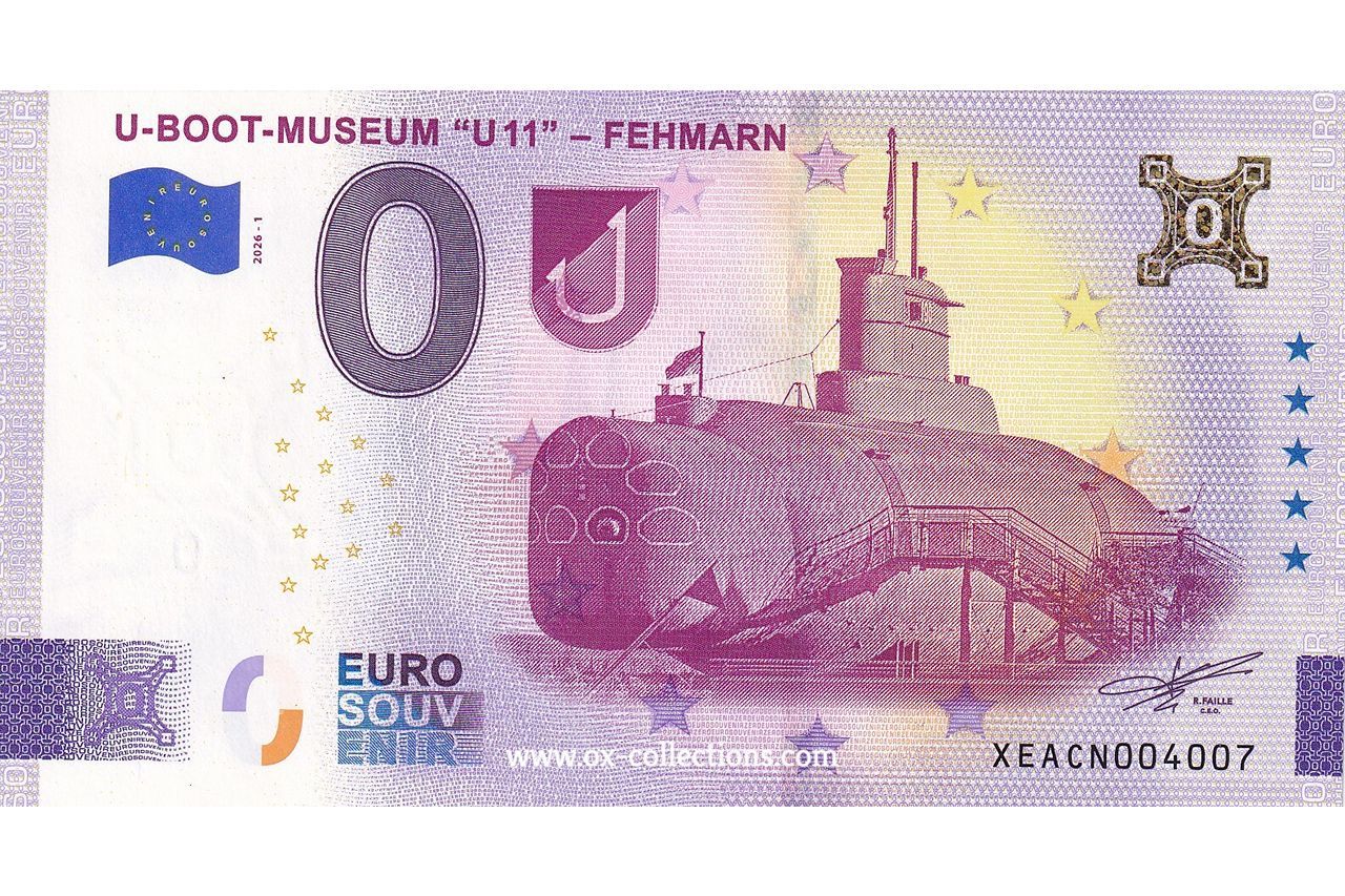 DE - U-Boot-Museum Fehmarn - 2026-01 0-Euro-Schein U-Boot-Museum Fehmarn 2026-1 Gold Souvenir