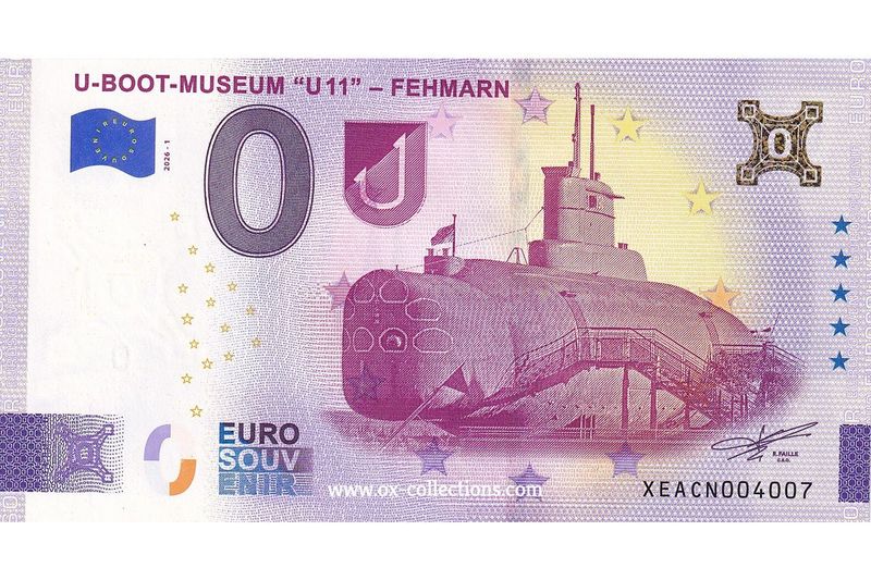 DE - U-Boot-Museum Fehmarn - 2026-01 0-Euro-Schein U-Boot-Museum Fehmarn 2026-1 Gold Souvenir