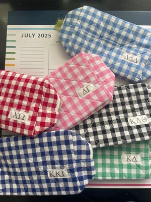 ALL SORORITIES GINGHAM QUILTED MAKEUP BAG (BOX ADD-ON ONLY)