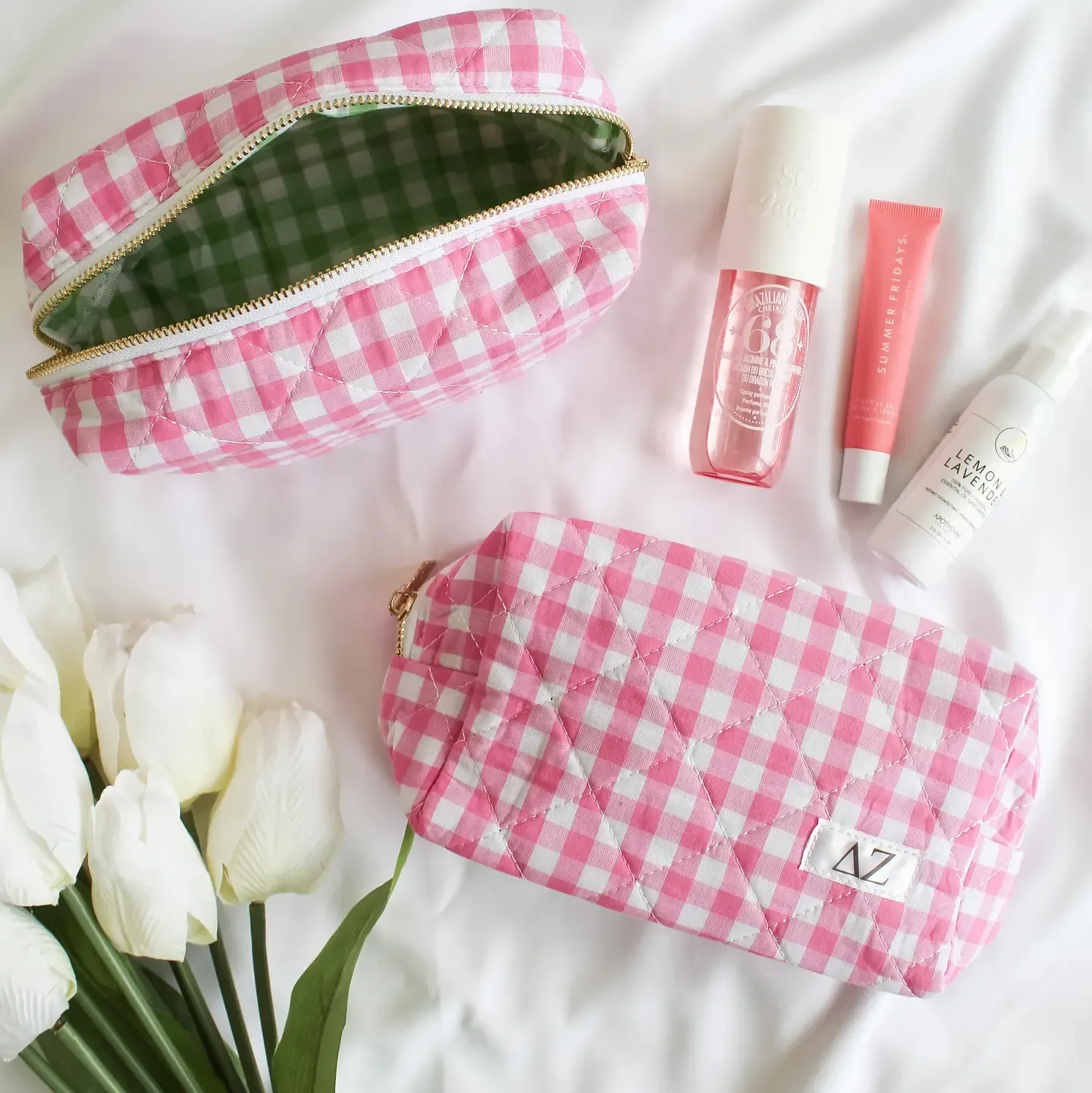 SORORITY GINGHAM QUILTED MAKE UP BAG