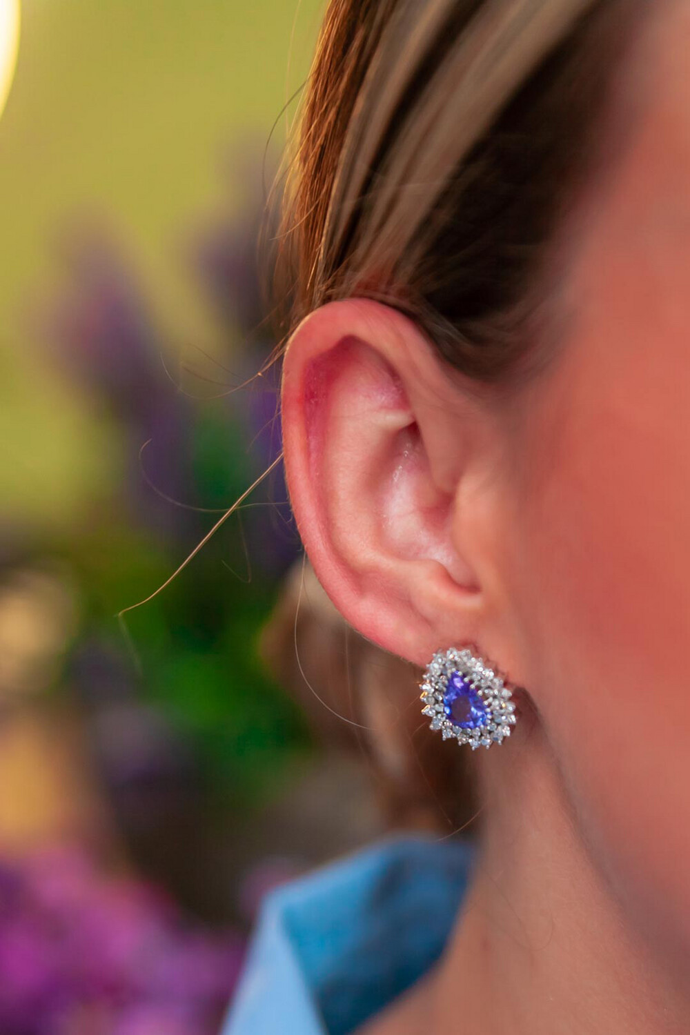 Gota De Safira Natural Com Diamante E Ouro Branco