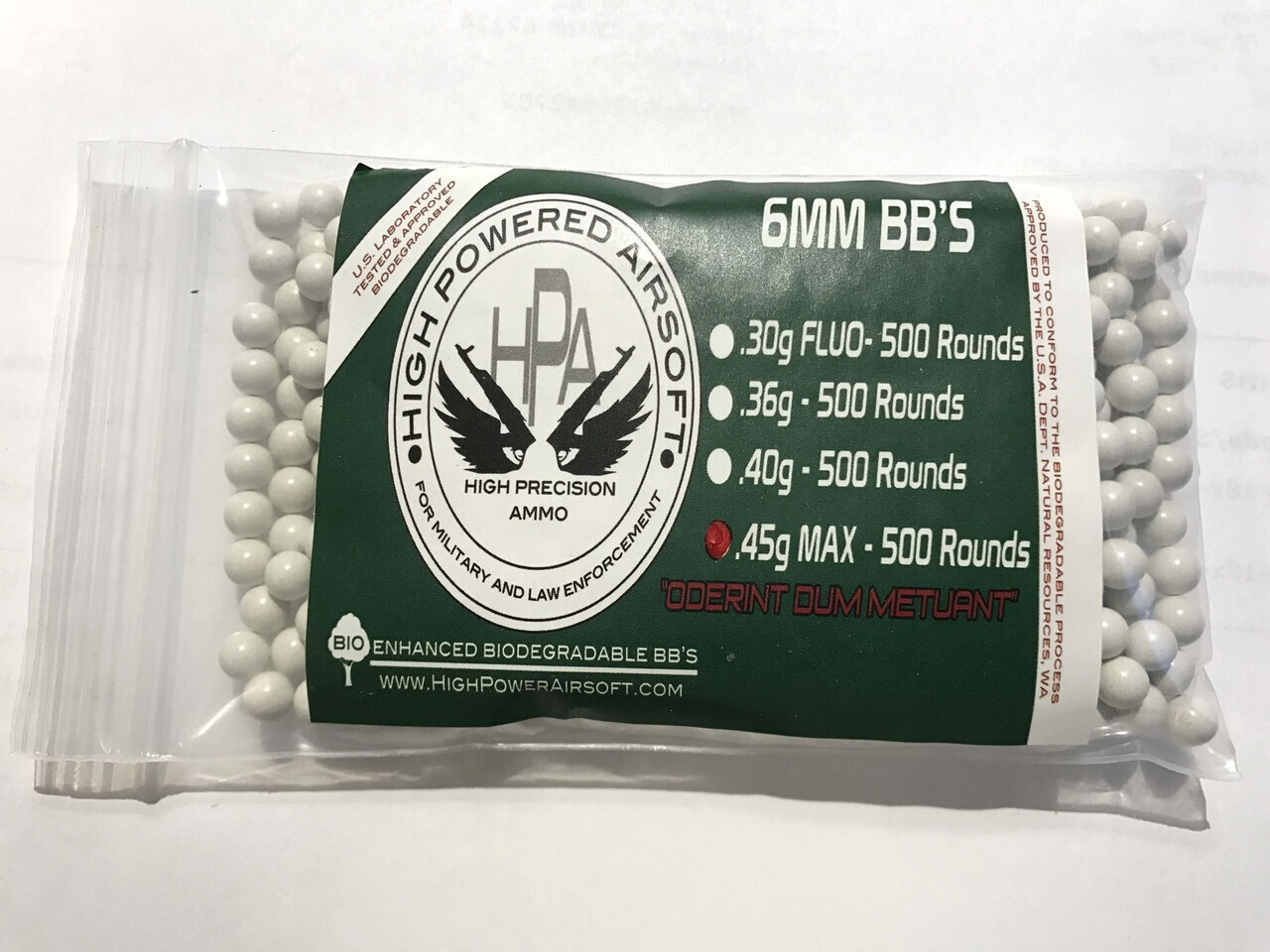 High Powered Airsoft .45g Biodegradable White BBs (approx. 500 bbs)