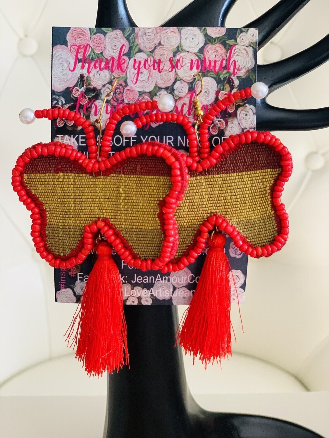 Beautiful Red Butterfly Mariposa Earrings