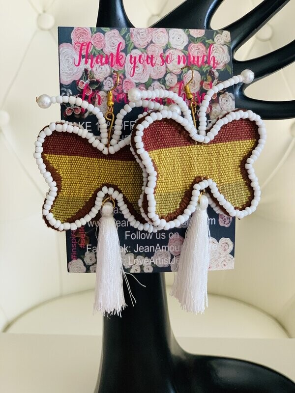 Beautiful White Musa Mariposa Butterfly Earrings