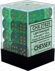 D6 Dice Borealis 12mm Light Green/Silver (36 Dice in Display)