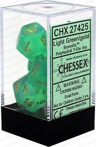 D7-Die Set Dice Borealis Polyhedral Light Green/Gold