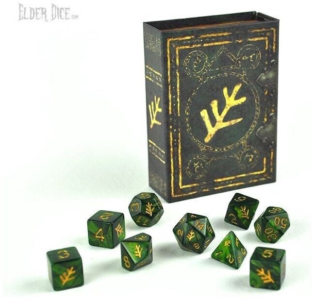 Elder Dice - Green Lovecraft Elder Sign Polyhedral Set