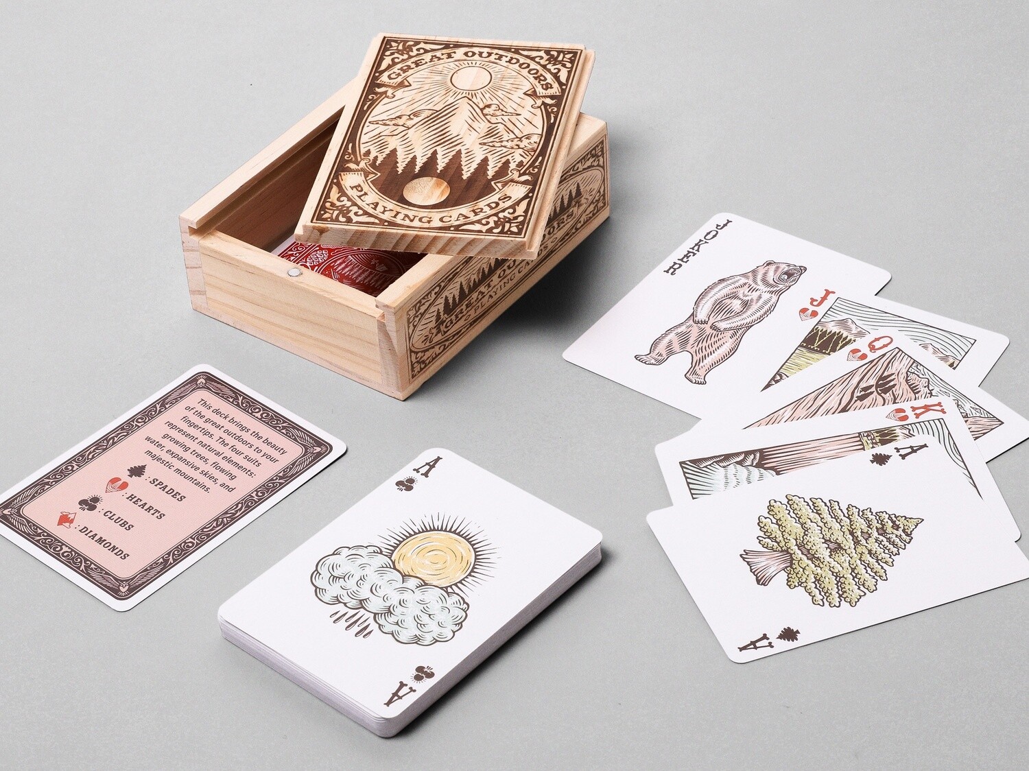 Great Outdoors Playing Cards in Wooden Box
