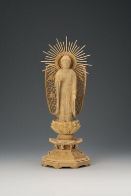 Tsuge Amitabha (本柘植丸得八角台西型唐草光背立阿弥陀)