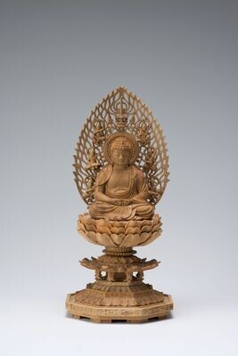 Danboku Sandalwood Amitabha (檀木八角台飛天光背眼入阿弥陀)