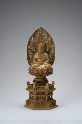 Danboku Sandalwood Amitabha (檀木六角鬼面麒麟台水煙光背眼入切金付阿弥陀)