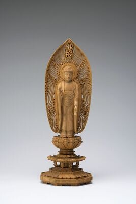 Byakudan Sandalwood Amitabha (白檀八角台舟型水煙光背立阿弥陀)