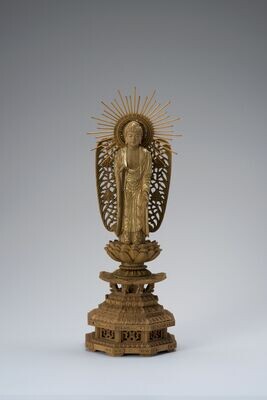 Kusunoki Amitabha (楠木九重八角台西型唐草光背眼入切金付立阿弥陀)