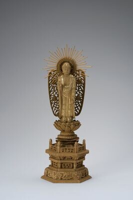 Kusunoki Amitabha (楠木六角台西型唐草光背眼入切金付立阿弥陀)