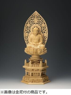 Tsuge Shakyamuni (本柘植六角台唐草光背金泥付釈迦)