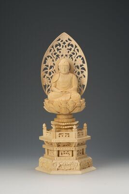 Hinoki Amitabha (桧木六角台唐草光背阿弥陀)