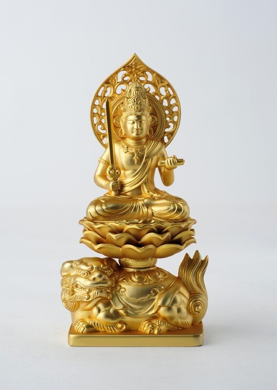Monju Bosatsu (Manjushri) (文殊菩薩) 15cm (Gold Plating Finish)