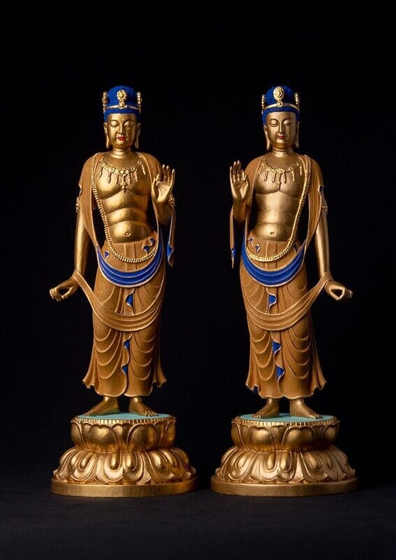 Nikko Bosatsu &amp; Gakko Bosatsu (日光菩薩 &amp; 月光菩薩) (瑠璃光金彩仕上げ 篁千礼彩色)