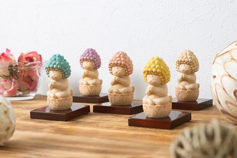 Goko Shiyui Amitabha (Amida) Cat Buddha 木彫りの五劫思惟阿弥陀 猫仏さま Blue ( 青 )